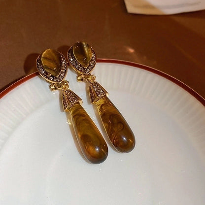 1 Pair Elegant Minimalist Geometric Plating Tiger Eye Drop Earrings Ear Studs