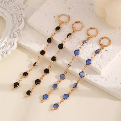 Fashionable Colorful Glass Copper Chain Earrings Female Affordable Luxury Style Tassel Earring Ear Clip Earrings