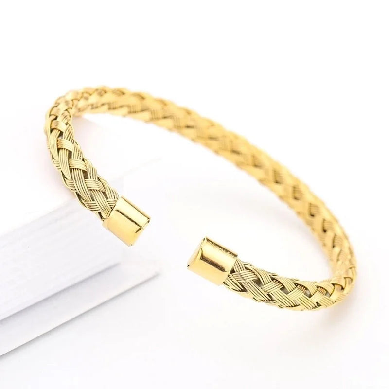 Minimalist Solid Color 304 Stainless Steel 18K Gold Plated Bangle In Bulk