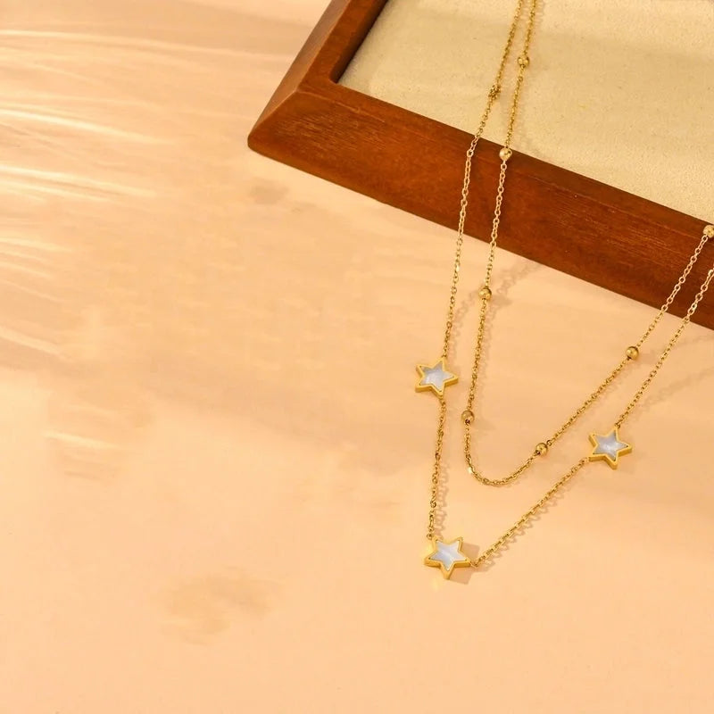 Titanium Steel 18K Gold Plated Elegant Minimalist Inlay Star Heart Shape Acrylic Earrings Anklet Necklace