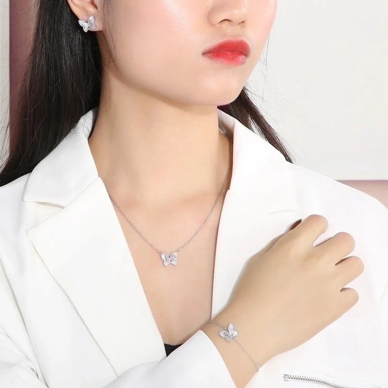 Titanium Steel 18K Gold Plated Elegant Streetwear Plating Inlay Butterfly Shell Bracelets Earrings Necklace