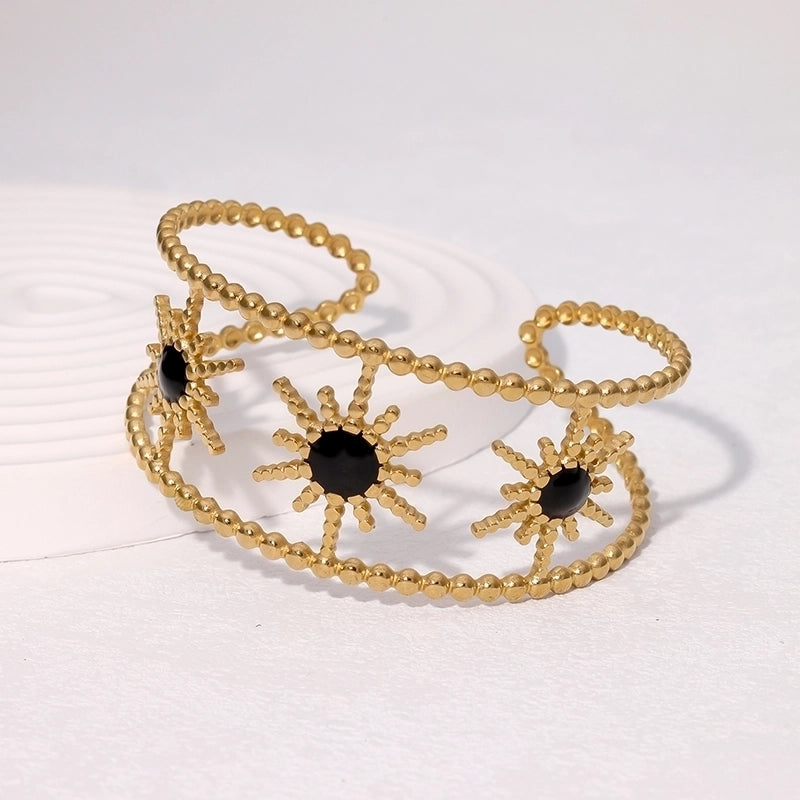 IG Style Vintage Style French Style Sun 304 Stainless Steel 18K Gold Plated Cuff Bracelets In Bulk