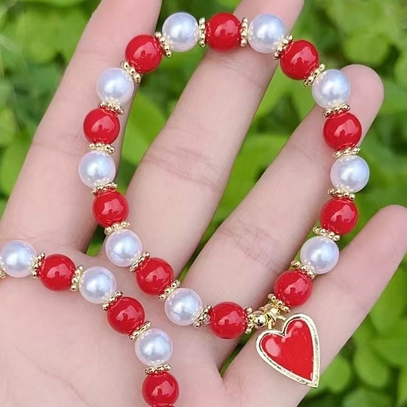 Casual Vacation Minimalist Lips Heart Shape Copper 18K Gold Plated Beaded Enamel Plating Bracelets