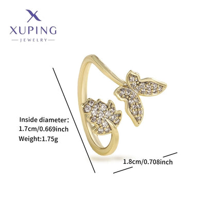 Copper 18K Gold Plated Inlay Geometric Butterfly Fish Tail Artificial Gemstones Open Rings