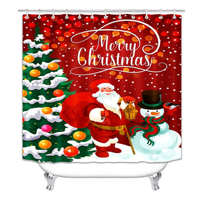 Cute Classic Style Christmas House Santa Claus Snowman Polyester Shower Curtain Bathing