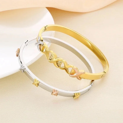 Vintage Style Geometric 304 Stainless Steel 18K Gold Plated Bangle In Bulk