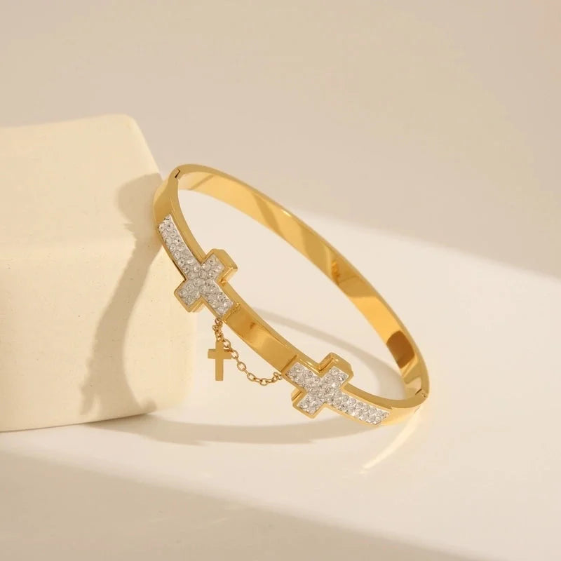 Retro Exaggerated Classic Style Cross Snake 304 Stainless Steel 18K Gold Plated Bangle In Bulk