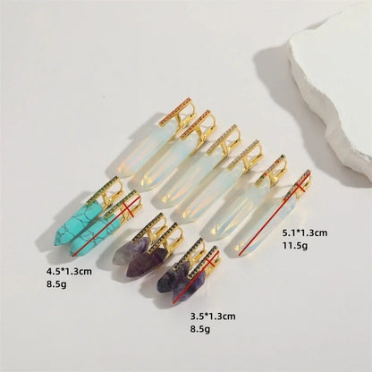 1 Pair Elegant Minimalist Commute Irregular Inlay Natural Stone Copper Zircon 14K Gold Plated Earrings