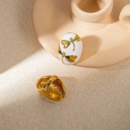 IG Style Casual Oval Dragonfly 304 Stainless Steel 14K Gold Plated Enamel Rings