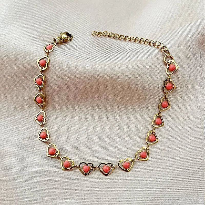 Titanium Steel Minimalist Classic Style Inlay Heart Shape Turquoise Bracelets