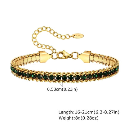 IG Style Colorful Solid Color 201 Stainless Steel 18K Gold Plated Zircon Tennis Chain Bracelets In Bulk