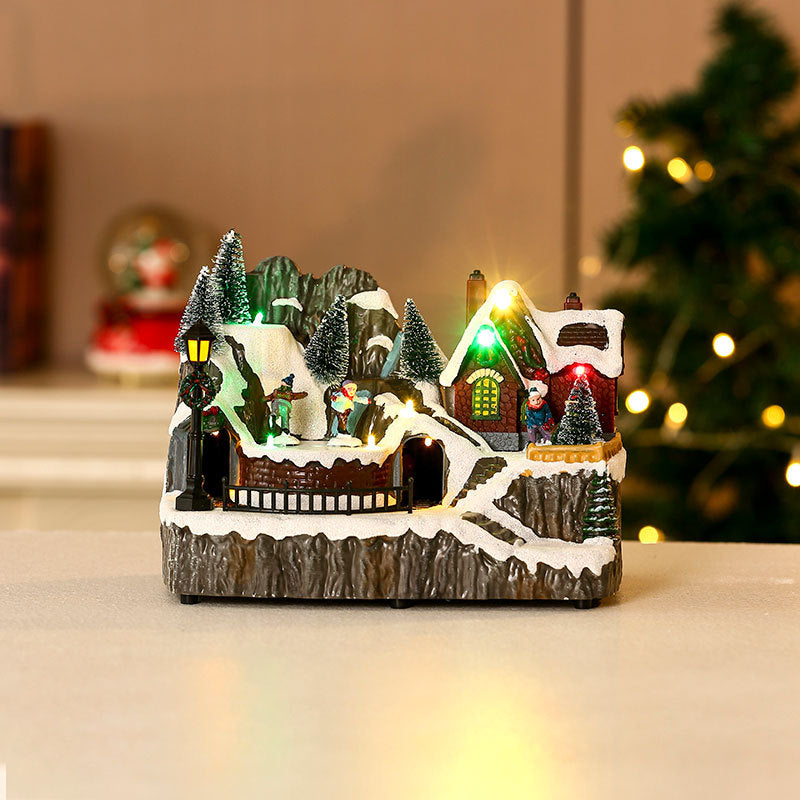 Multiple Christmas Rotating Resin Glowing Music Box Ornaments Rotating Small Train Christmas Gift