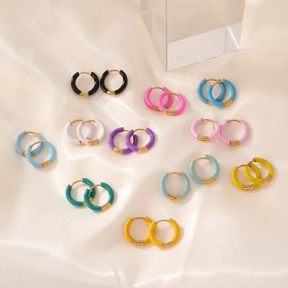 [Whole Titanium Steel] Fashion Colorful Oil Necklace Earrings Geometric Round Titanium Steel Earrings