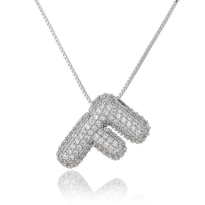 Copper Inlay Letter Zircon Pendant Necklace