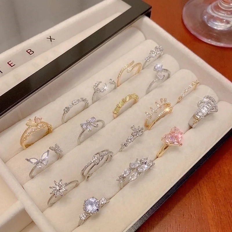 IG Style Geometric Copper Plating Inlay Zircon Rings