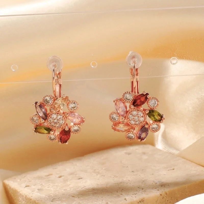 1 Pair Retro Flower Plating Inlay Copper Zircon K Gold Plated Earrings