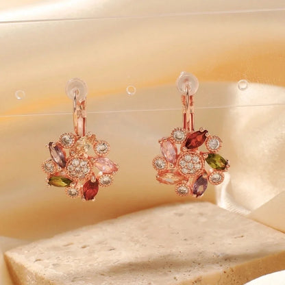 1 Pair Retro Flower Plating Inlay Copper Zircon K Gold Plated Earrings