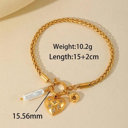 Casual Elegant Cute Cross Heart Shape Flower 304 Stainless Steel 18K Gold Plated Imitation Pearl Zircon Cable Chain Snake Chain Bracelets In Bulk