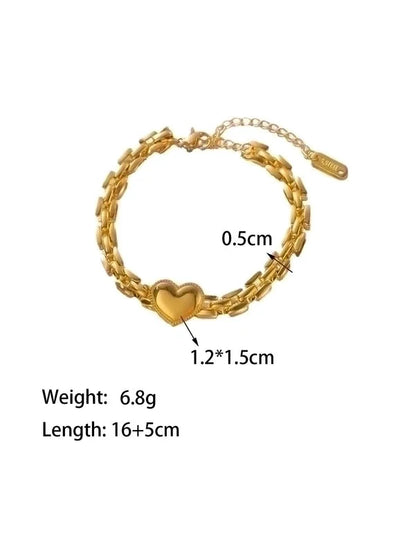 Minimalist Heart Shape 304 Stainless Steel 18K Gold Plated Bracelets In Bulk