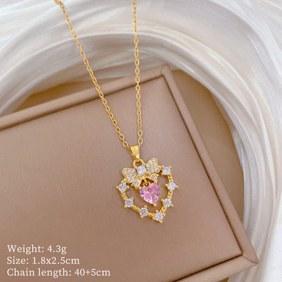Minimalist Geometric Titanium Steel Diamond Inlay Necklaces
