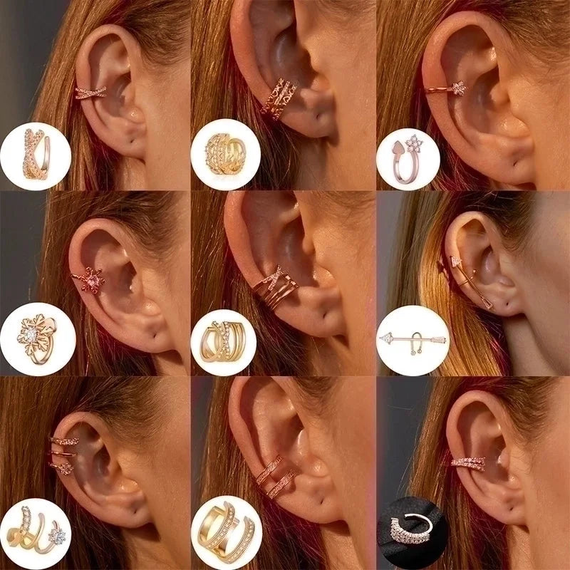 1 Piece Minimalist Commute Geometric Inlay Copper Zircon Ear Cuffs