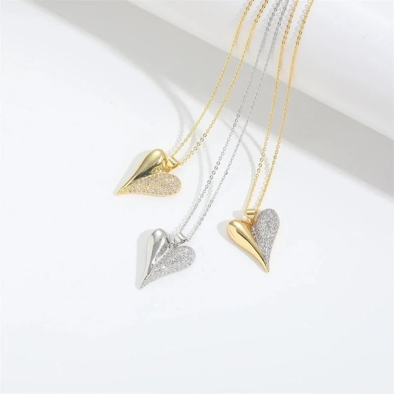 Copper Cable Chain 14K Gold Plated Cross Heart Shape Zircon Necklace