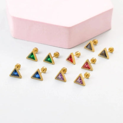 1 Pair Minimalist Triangle 304 Stainless Steel Zircon 18K Gold Plated Earrings