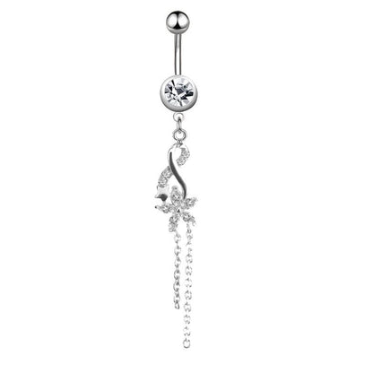 Minimalist Water Droplets Flower Butterfly Stainless Steel Inlay Zircon Women's Belly Ring