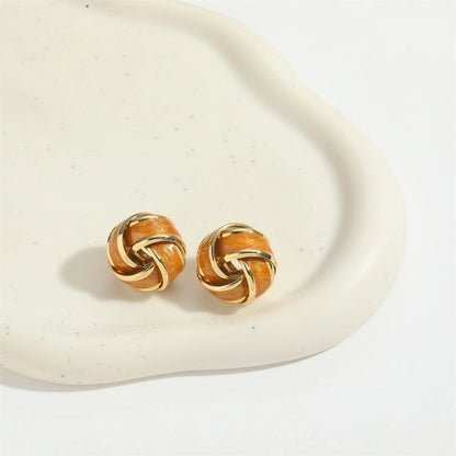 1 Pair Elegant Round Copper 14K Gold Plated Ear Studs