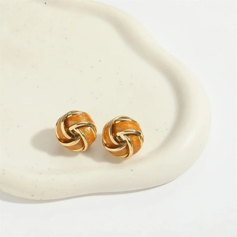 1 Pair Elegant Round Copper 14K Gold Plated Ear Studs