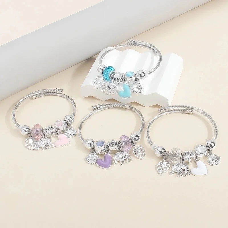 Lady Modern Style Sweet Swan Starfish Heart Shape 304 Stainless Steel Zircon Bangle In Bulk