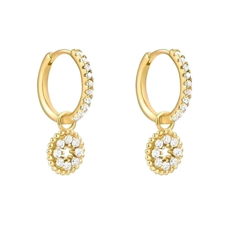 1 Pair Fashion Cross Heart Shape Plating Copper Zircon Dangling Earrings