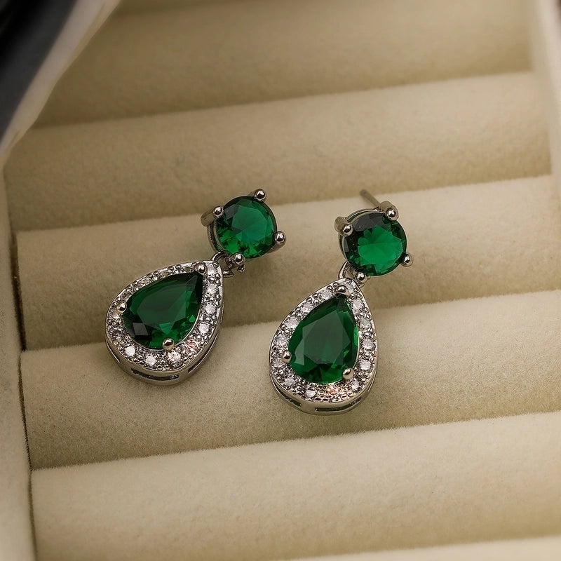 1 Pair Retro Minimalist Commute Round Water Droplets Inlay Copper Zircon 18K Gold Plated Drop Earrings