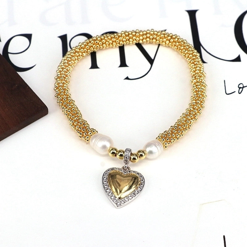Elegant Vintage Style Star Moon Heart Shape 18K Gold Plated Zircon Artificial Pearl Copper Bracelets