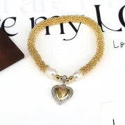 Elegant Vintage Style Star Moon Heart Shape 18K Gold Plated Zircon Artificial Pearl Copper Bracelets