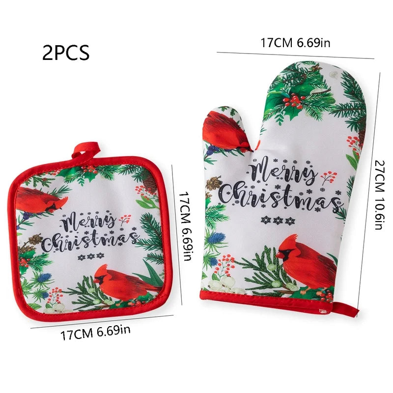 Christmas Minimalist Classic Style Christmas Tree Santa Claus Polyester Heat Resistant Gloves