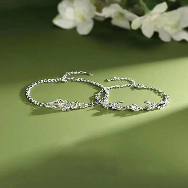 Mistletoe Couple Bracelet Men's And Women's New Entry Luxury Simple Zircon Tree Rattan Bracelet Commemorative Birthday Gift