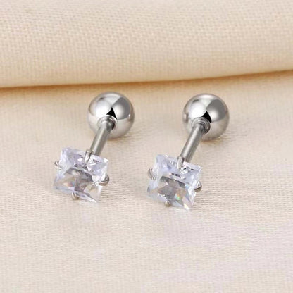 Minimalist Square Inlay 304 Stainless Steel Zircon 18K Gold Plated Stainless Steel Earrings