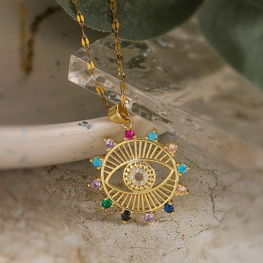 Minimalist Evil Eye Geometric Copper Pendants