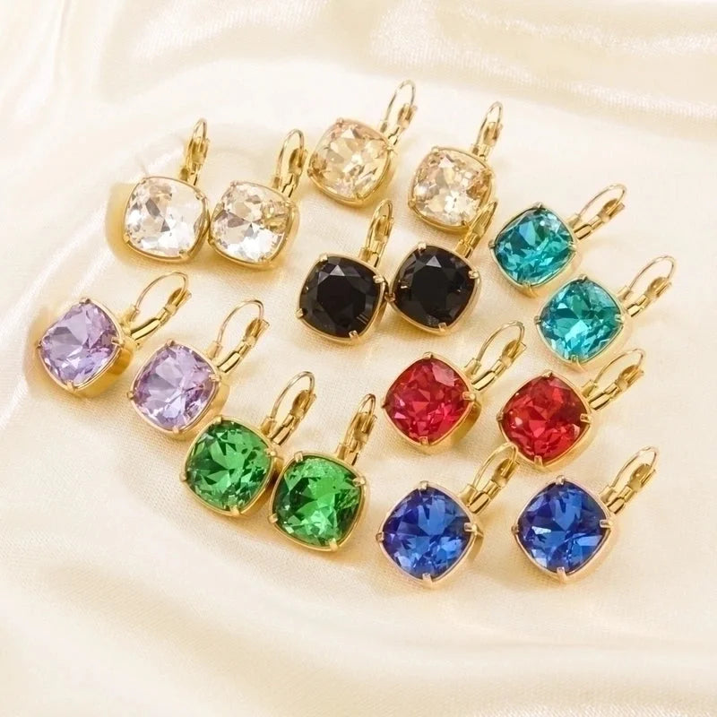 3 Pairs Retro Roman Style Geometric Plating Inlay 304 Stainless Steel Zircon 14K Gold Plated Drop Earrings