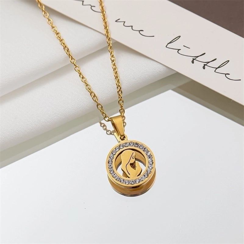 1 Piece Fashion Circle Tree Heart Shape Titanium Steel Plating Hollow Out Inlay Rhinestones Pendant Necklace