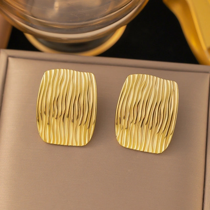 1 Pair Casual Minimalist Geometric Pleated Titanium Steel Ear Studs