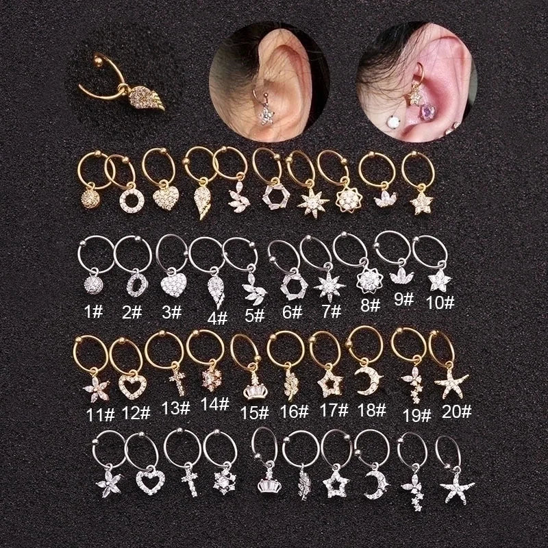 Ear Cartilage Rings & Studs Exaggerated Heart 316L Stainless Steel Copper