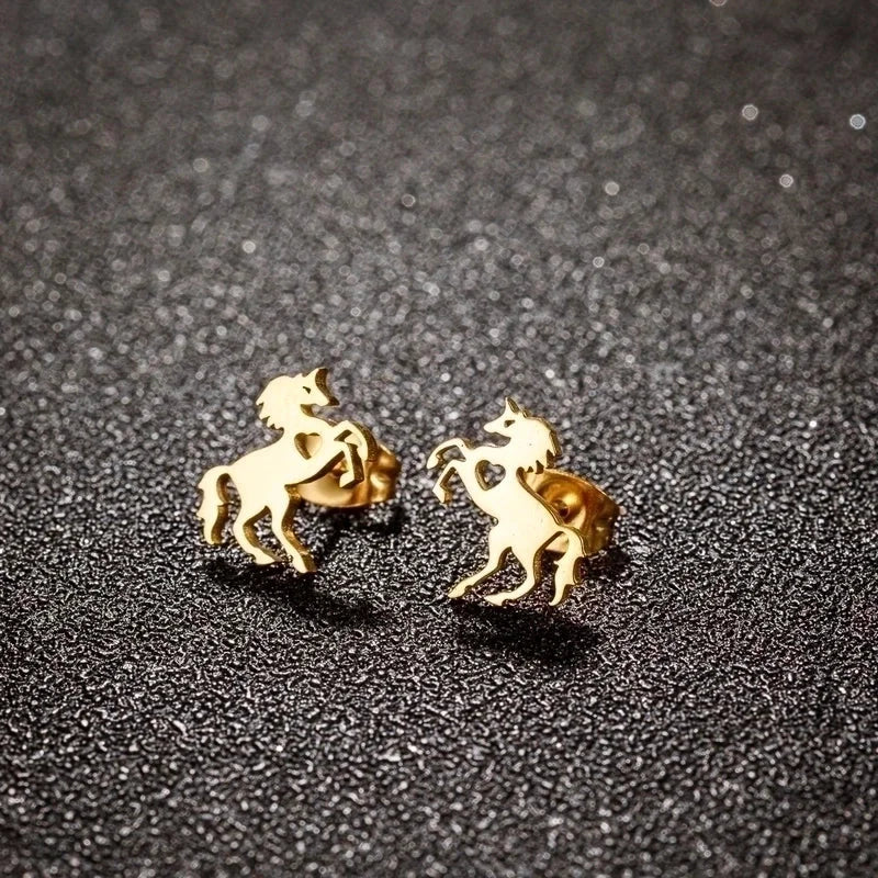 1 Pair Cute Sweet Animal Horse Plating Hollow Out 304 Stainless Steel 18K Gold Plated Ear Studs