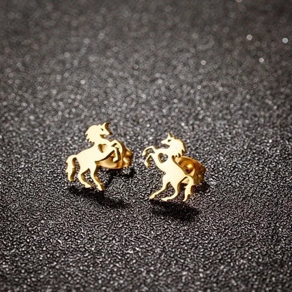 1 Pair Cute Sweet Animal Horse Plating Hollow Out 304 Stainless Steel 18K Gold Plated Ear Studs