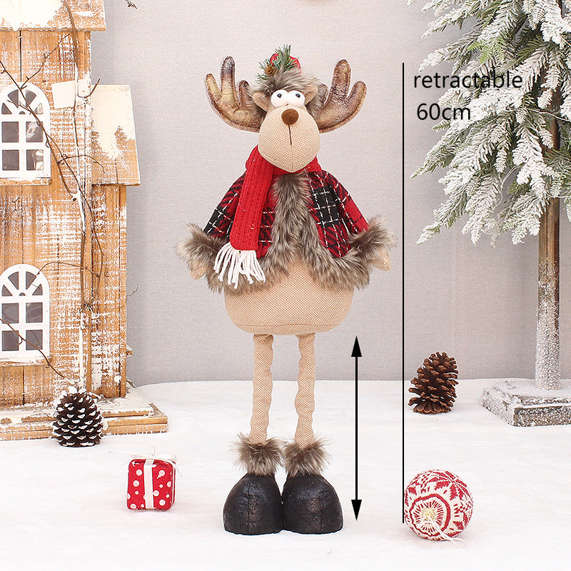 2 Pieces Christmas Stretchable Doll Red Plaid Fabric Doll Gift Elderly Snowman Mall Decoration Ornament Decoration Supplies
