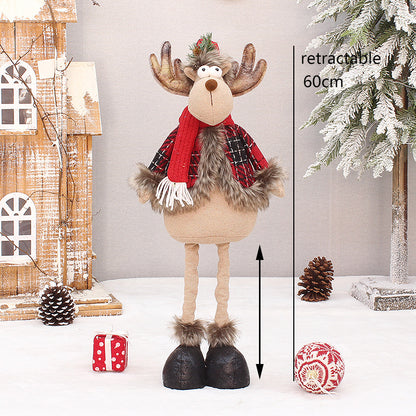 2 Pieces Christmas Stretchable Doll Red Plaid Fabric Doll Gift Elderly Snowman Mall Decoration Ornament Decoration Supplies