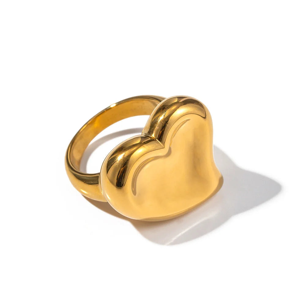 Women IG Style Heart Geometric Stainless Steel 18K Gold Plated Rings