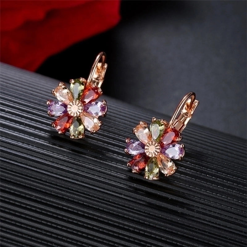 1 Pair Retro Flower Plating Inlay Copper Zircon K Gold Plated Earrings
