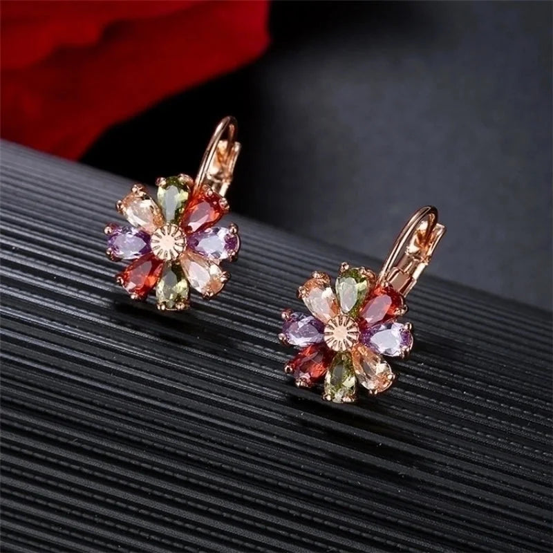 1 Pair Retro Flower Plating Inlay Copper Zircon K Gold Plated Earrings